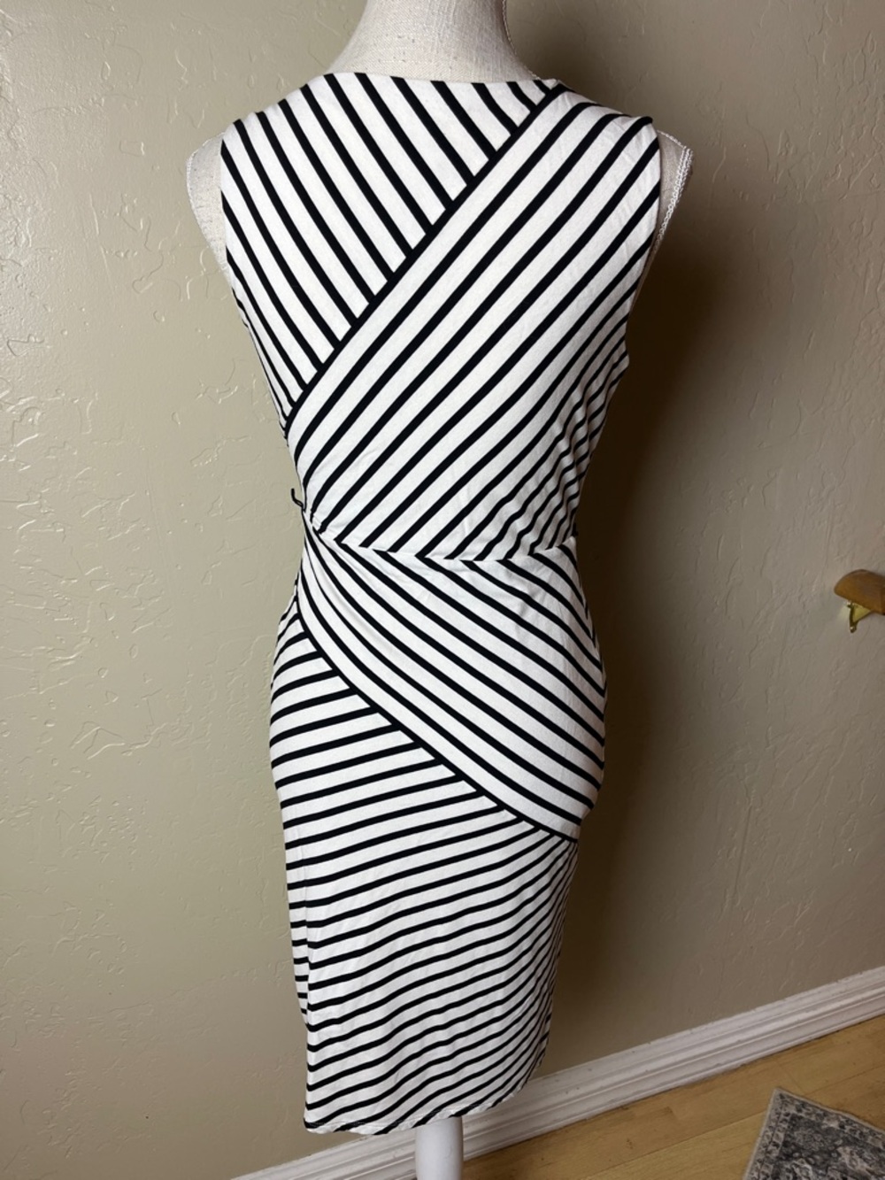 White House Black Market Striped Sheath Dress Black & White Wrap Dress - 2 - Picture 3 of 11